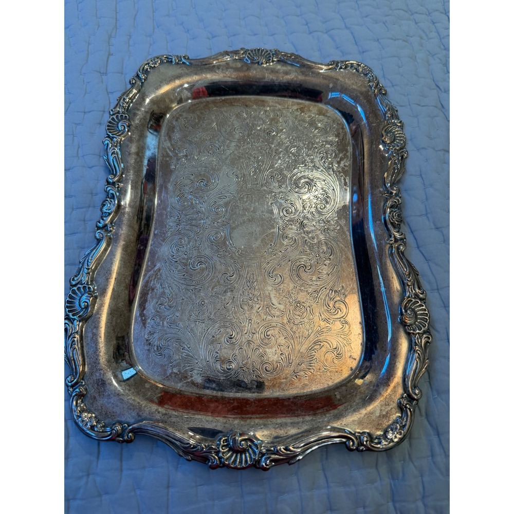 Vintage Sheridan Silverplate Baroque Serving Tray 13" Ornate Floral Scroll
